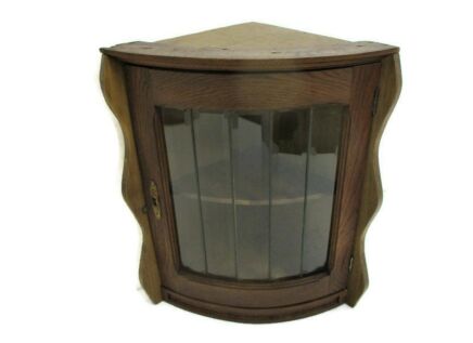 Corner Cabinet Beveled Glass Door China Display Carved Wood Gorgeous Vintage