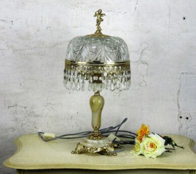 Table Desktop Lamp Italian Hollywood Regency Cherub Putti Prisms Marble Working