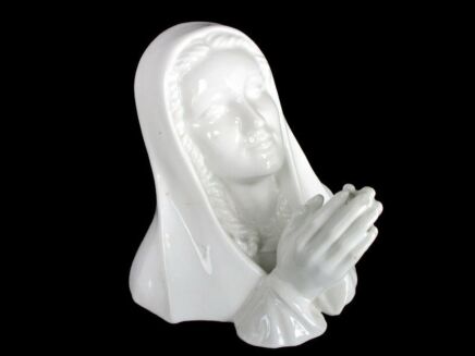 Bust Virgin Mary Madonna Blessed Virgin Figurine Statue Bust Glazed Porcelain Folded Hands Praying Lovely