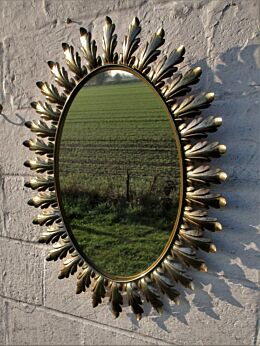 Large Lovely Rare Oval Starburst Sunburst Wall Mirror Mid Century Mirror Metal