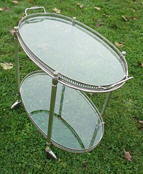 Small Stunning Vintage Bar Cart Retro Glass Brass Cocktail Bar Tea Cart Oval