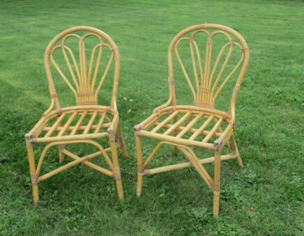Vintage Pair Couple Bamboo Lounge Chairs Rattan Wicker