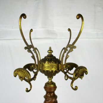 Standing Hall Tree Coat Rack Ornate Brass Barley Twist Wood Stem Mermaids base