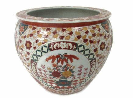 Large Vintage Chinese Porcelain  Koi Fish Bowl Planter Vase Flowers Planter Cachepot  Stunning