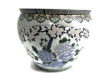 XX Large Vintage Chinese Porcelain Enamel Koi Fish Bowl Planter Vase Flowers Planter Cachepot  Stunning Enamel