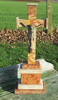 Antique Art Deco Ornate Marble Onyx Jesus Christ Cross Table Crucifix