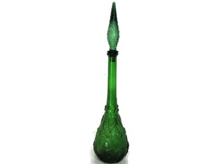 Vintage Art Bubbled Glass Green Empoli Bottle Italian Grapes 20.86"