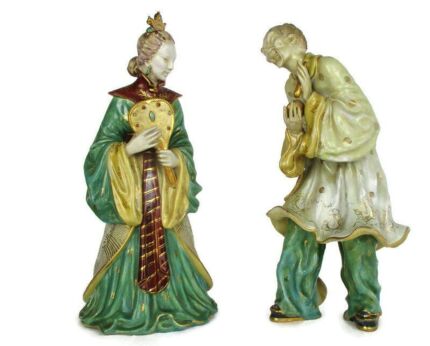 Couple Eugenio Pattarino Italy Polychrome Statues Sculptures Chinese Couple HTF