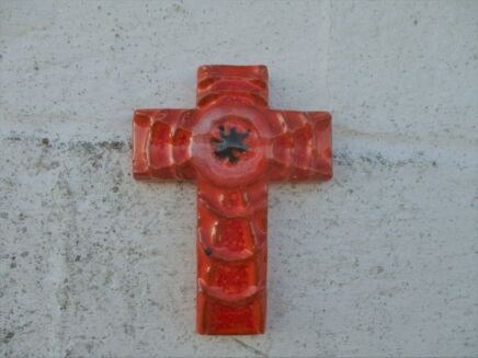 Mid Century Design Ceramic Modernist Crucifix Fat Lava Red era Perignem
