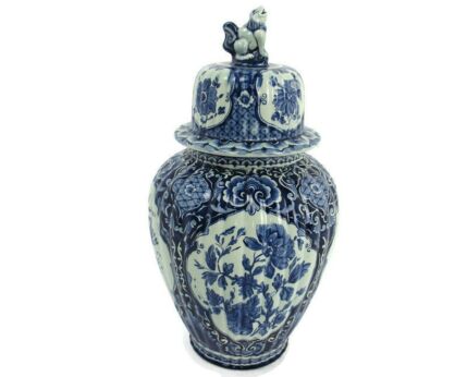 Large Royal Sphinx Maastricht Delft Vase Urn Marked Boch Blue White Foo Dog