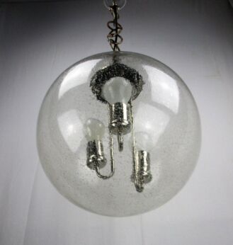 Vintage XL Glass Ball Pendant Chandelier Chrome Space Age era Kaiser Doria