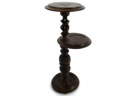 Vintage Carved wood Open Barley Twist Pedestal Display Bonsai Table Two Tier WOW