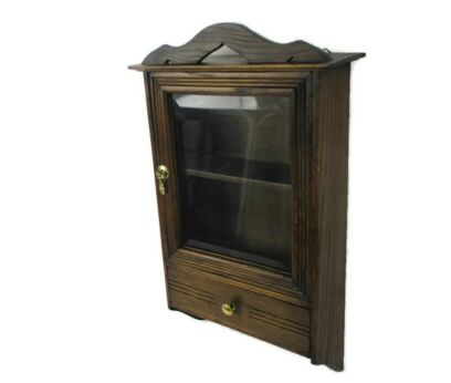 Mid Century Kitchen Apothecary Bathroom Wall hanging Display Cabinet Beveled Clear Glass glass Farmhouse style