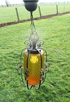 Vintage Amber Pendant Light Lamp Chandelier Bubbled Glass Wrought Iron