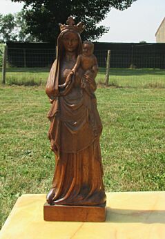 Vintage Virgin Mary Madonna with Child Jesus Carved Wood Statuette