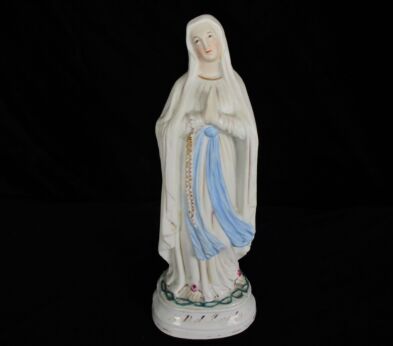 French Statue Virgin Mary Notre Dame de Lourdes Madonna Porcelain Lovely 9.05"