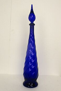 Rare Vintage MCM Italian Empoli Glass Genie Bottle Cobalt Blue Swirled Unusual