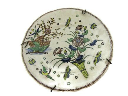 Large Decorative Plate Marked Polychrome Wall Hanging Butterflies Birds Bird of Paradise
