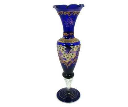 Moser Art Glass hand Painted small vase Twisted Stem Gold Gilded Bohemian Czech Gorgeous