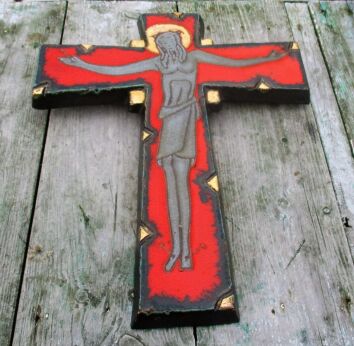 Gorgeous Mid Century Design Ceramic Modernist Crucifix Marked Collector 12.87"