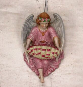 Antique French Holy Water Font Vessel Angel Bisque Wall Hanging Collector 9.05"
