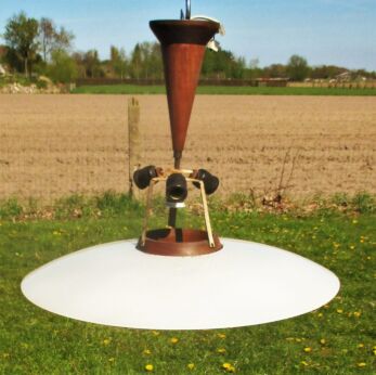 Danish Mid Century Modern Teak UFO Atomic Teak Steam punk Lamp Shade Chandelier