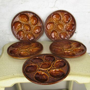 Set of 5 Oyster Plates Authentic Brown St Clement French France Gorgeous