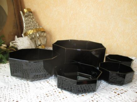 5 serving bowls Arcoroc Octagon Octime Black Kitchenware France Octagonal Retro