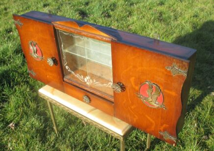 Antique Wood Double Apothecary Bathroom Medicine Wall Cabinet Art Deco Birds