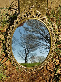 Vintage Brass Oval Wall Hanging Mirror Ornate Hollywood regency style