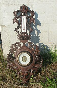 Antique Carved wood black forest Barometer Thermometer Wild Boar WOW