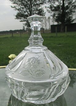 Vintage Crystal Cut Glass Bohemian Bowl With Lid Candy Dish FLowers