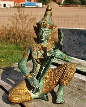 Statuette Figurine Buddha Ornate Brass Lovely Buddha Temple Green Gold Citer