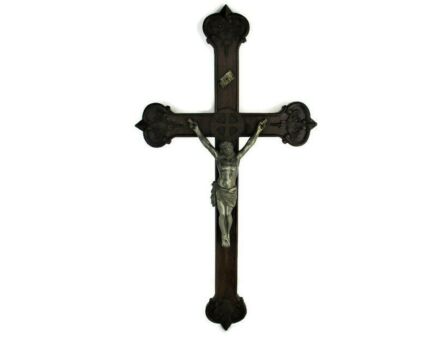 XL Hand Carved Wood Hanging Ornate Church Chapel Crucifix Faux Brass Spelter  Corpus 38.97"