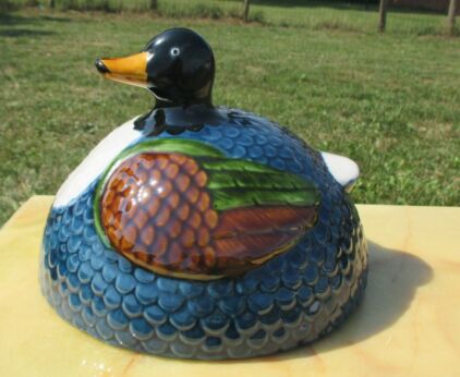 Vintage Ceramic Cheese Dish Cover Hand made Duck Lovely