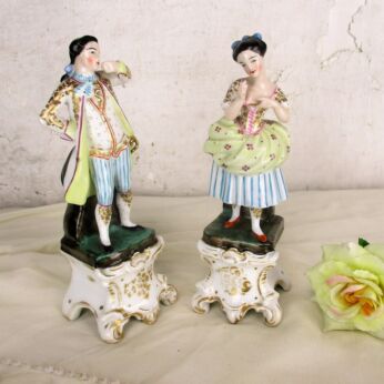 1900 Vieux Paris French Porcelain Figurines One Flower Vases Victorian Pair