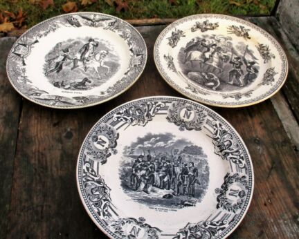 Vintage Set of 3 Collector Cabinet Plates Napoleon Bonaparte Black White