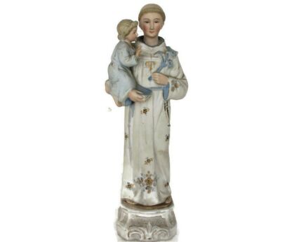 Antique St Anthony St Antonius Padua Statue Finder Lost Articles Lilies Bisque Beautiful 11.41"