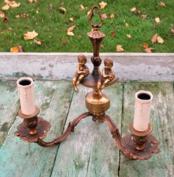 Vintage Wall Sconce Putti Angels Brass Two-Arm Hollywood Regency Brown