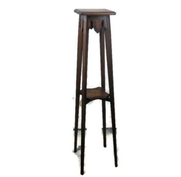 Tall Art Nouveau Ornate 2 Tier Oak Pedestal Table Plant Stand Side Table 42.12"