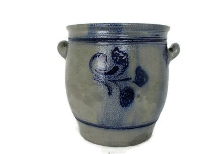 Antique French Stoneware Earthenware Crock Jar Lard Cobalt gray Decorative 8.66" barn country style