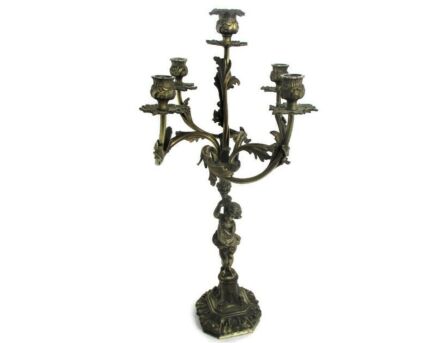 Large Candle Holder Candlestick Candelabra 5 Arm Impressive  Gorgeous Putti Cherub  Bronze with Snuffer WOW