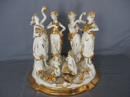 Capodimonte Large Figurine Group Vestal Virgins Centerpiece  Signed Villari  Swarovski Crystal WOW