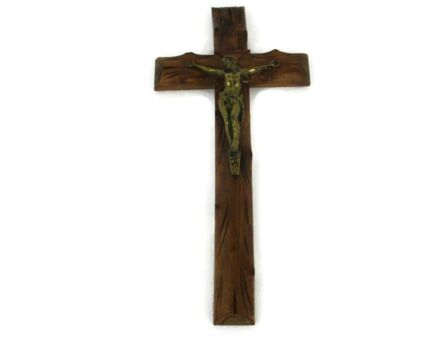 Wall Hanging hand Carved Wood Crucifix Cross Jesus Christ  Brass  Corpus  19.88"