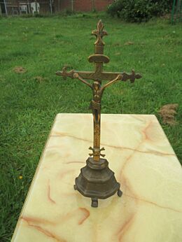 Small Antique Brass Table Crucifix Cross Memento Mori 19th Century