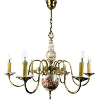 Vintage Capodimonte style chandelier 6 arm Lights Porcelain Putti Cherub Eros