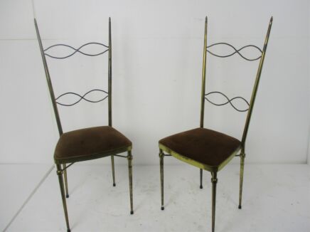 Vintage French Pair Couple Chiavari Style Chairs Brass Italian Hollywood Regency