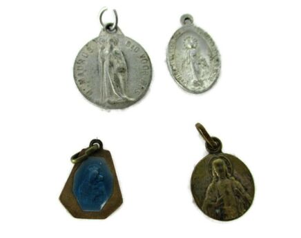 Lot of 4 Medals Medallions blue enamel Religious  silver plated chrome  Rare Collector