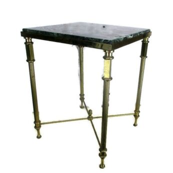 Small Square Side Coffee Table Green Marble top Ornate Brass Hollywood Regency