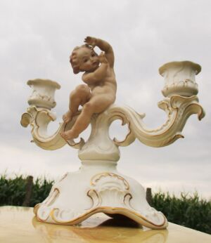 Vintage Hutschenreuther Porcelain Candle Holder Candelabra Putto Angel Tutter